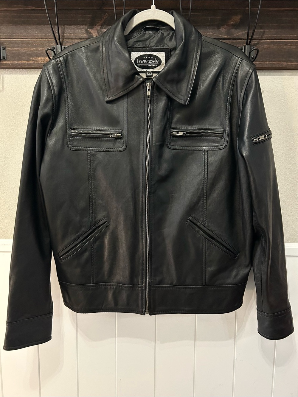 Men’s Genuine Black Leather Jacket Laverapelle Aviator Moto Biker Zipper Large